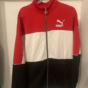 Sz M Quilted Puma Red, White, and Black zip up Jacket